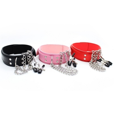 Đeo cổ áo da mới với núm vú Clamp Clip Chain cặp đôi SM đồ chơi tình dục cho phụ nữ Sex Tools cặp vợ chồng trò chơi người lớn