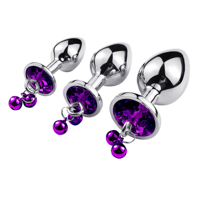 Đồ chơi tình dục hậu môn Plug Butt Stainless Steel Crystal 3pcs Set Metal Anal Plug with Bell