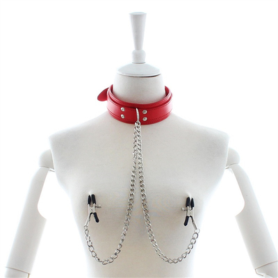 Đeo cổ áo da mới với núm vú Clamp Clip Chain cặp đôi SM đồ chơi tình dục cho phụ nữ Sex Tools cặp vợ chồng trò chơi người lớn