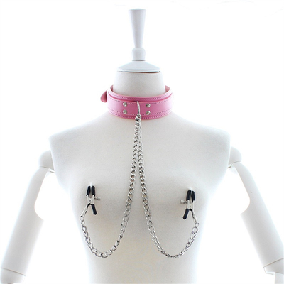 Đeo cổ áo da mới với núm vú Clamp Clip Chain cặp đôi SM đồ chơi tình dục cho phụ nữ Sex Tools cặp vợ chồng trò chơi người lớn