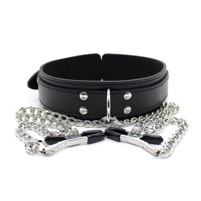Đeo cổ áo da mới với núm vú Clamp Clip Chain cặp đôi SM đồ chơi tình dục cho phụ nữ Sex Tools cặp vợ chồng trò chơi người lớn