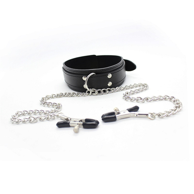 Đeo cổ áo da mới với núm vú Clamp Clip Chain cặp đôi SM đồ chơi tình dục cho phụ nữ Sex Tools cặp vợ chồng trò chơi người lớn