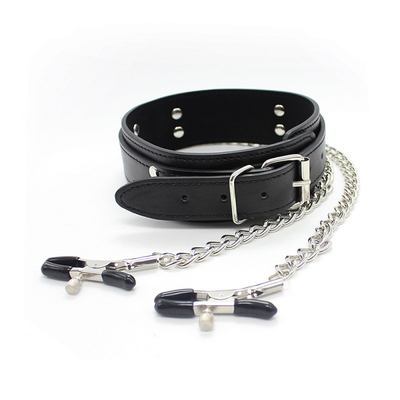 Đeo cổ áo da mới với núm vú Clamp Clip Chain cặp đôi SM đồ chơi tình dục cho phụ nữ Sex Tools cặp vợ chồng trò chơi người lớn