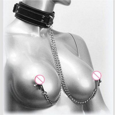 Đeo cổ áo da mới với núm vú Clamp Clip Chain cặp đôi SM đồ chơi tình dục cho phụ nữ Sex Tools cặp vợ chồng trò chơi người lớn