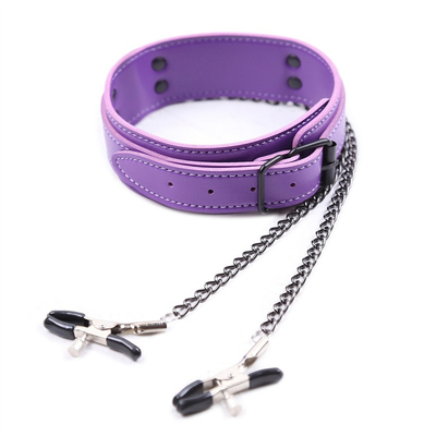 Đeo cổ áo da mới với núm vú Clamp Clip Chain cặp đôi SM đồ chơi tình dục cho phụ nữ Sex Tools cặp vợ chồng trò chơi người lớn