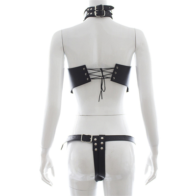 Phụ nữ Đen BDSM Bondage Da Nhảy Open Bra Backless Lingerie Set