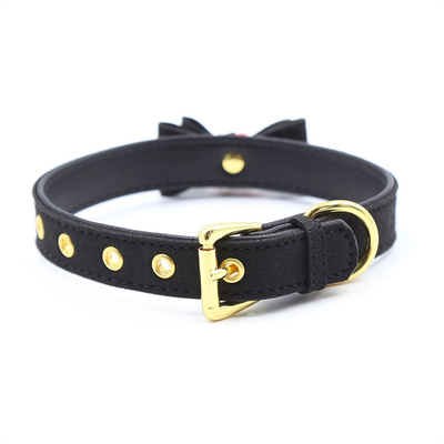 Đồ chơi tình dục cho người lớn Pink Dog Bell Bowknot Golden Hole Soft Leather Pin Buckle Neck Sleeve Black Neck Sleeve Collar
