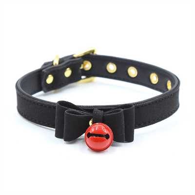 Đồ chơi tình dục cho người lớn Pink Dog Bell Bowknot Golden Hole Soft Leather Pin Buckle Neck Sleeve Black Neck Sleeve Collar