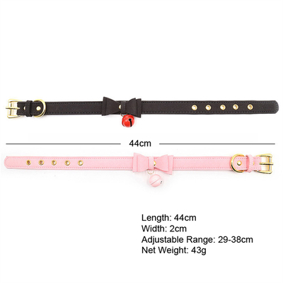 Đồ chơi tình dục cho người lớn Pink Dog Bell Bowknot Golden Hole Soft Leather Pin Buckle Neck Sleeve Black Neck Sleeve Collar