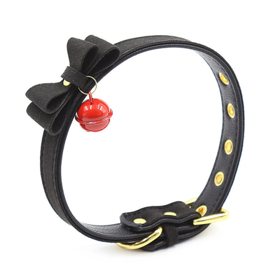 Đồ chơi tình dục cho người lớn Pink Dog Bell Bowknot Golden Hole Soft Leather Pin Buckle Neck Sleeve Black Neck Sleeve Collar