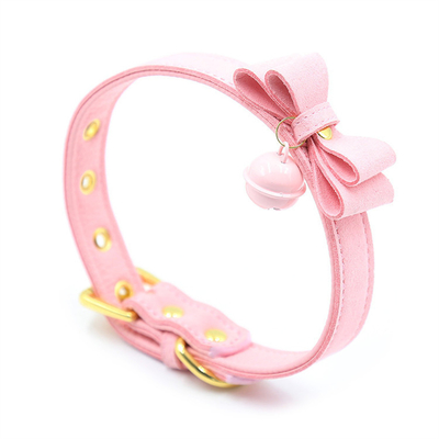 Đồ chơi tình dục cho người lớn Pink Dog Bell Bowknot Golden Hole Soft Leather Pin Buckle Neck Sleeve Black Neck Sleeve Collar