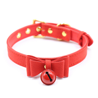 Đồ chơi tình dục cho người lớn Pink Dog Bell Bowknot Golden Hole Soft Leather Pin Buckle Neck Sleeve Black Neck Sleeve Collar