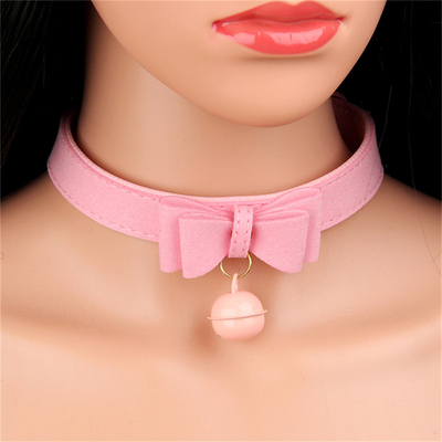 Đồ chơi tình dục cho người lớn Pink Dog Bell Bowknot Golden Hole Soft Leather Pin Buckle Neck Sleeve Black Neck Sleeve Collar