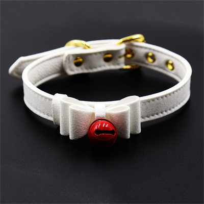 Đồ chơi tình dục cho người lớn Pink Dog Bell Bowknot Golden Hole Soft Leather Pin Buckle Neck Sleeve Black Neck Sleeve Collar
