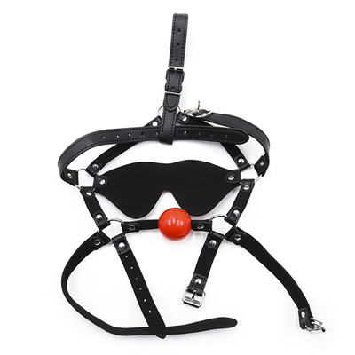 Da Gag Blindfold Bondage Hot Mouth Hollow bóng đen PU da Blindfold