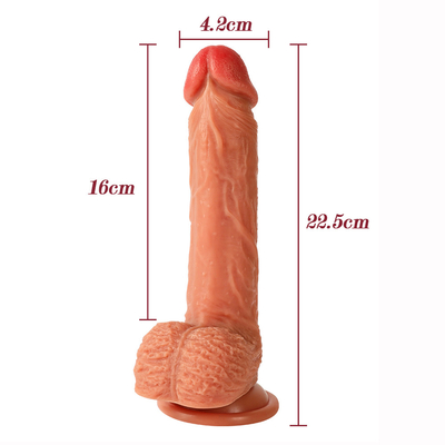 Đồ tình thực tế cho phụ nữ với cơ sở cốc hút lớn hơn Thịt mềm mại với trục cong và quả bóng cho âm đạo điểm G và A