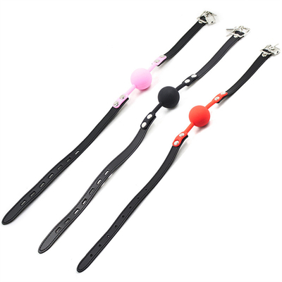 Khóa đồ chơi trò chơi dành cho người lớn Fetish Silicone miệng Gag Ball Pu Da Bondage Restraints Hồng Đỏ Màu đen