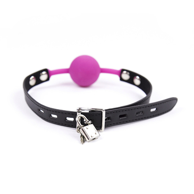Khóa đồ chơi trò chơi dành cho người lớn Fetish Silicone miệng Gag Ball Pu Da Bondage Restraints Hồng Đỏ Màu đen