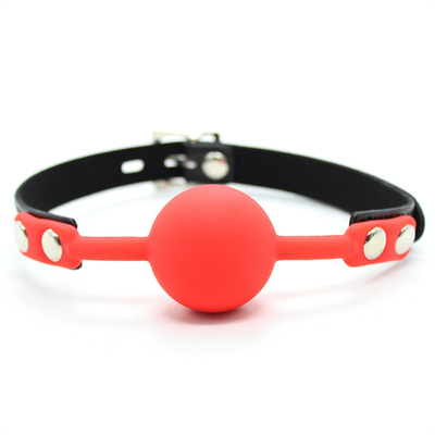 Khóa đồ chơi trò chơi dành cho người lớn Fetish Silicone miệng Gag Ball Pu Da Bondage Restraints Hồng Đỏ Màu đen